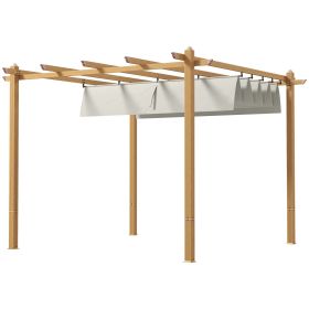 Outsunny 10x10ft Aluminum Retractable Pergola with Canopy Sun Shade Shelter Cream for Patio Backyard