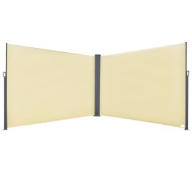 Outsunny Patio Retractable Double Side Awning, Folding Privacy Screen Fence, Garden Outdoor Sun Shade Wind Screen, Indoor Room Divider, Beige