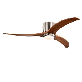 52" Flush Mount Ceiling Fan Solid Wood Blades Ceiling Fan With Light with Remote Control, Noiseless Reversible Motor, 6 Speed, for Patio Living R