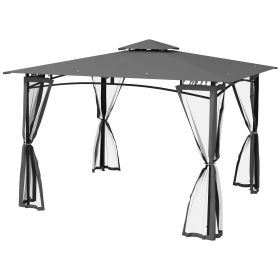 Outsunny Patio Serenity Gazebo: 10x12, Dark Gray with Sides Nettings, Hook, and Vented Roof|