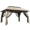Outsunny 10x13ft Covered Gazebo with Netting Side Walls and 2 Vented Roof, Patio Gazebo Canopy Shelter, Beige