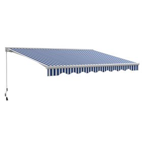 Outsunny 16.5' x 10' Electric Awning, Retractable Awning with LED Lights and Remote Controller for Door and Window, Blue/White