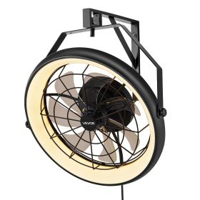 22 Inch Wall Mounted Fan with Light Remote 6 Speed for Patio Workshop