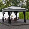 Outsunny Outdoor Patio Pop Up Canopy Gazebo Shelter with Zipper Netting, Carry Bag, 10.7'x10.7'x8.9', Light Gray