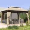Outsunny 10x13ft Covered Gazebo with Netting Side Walls and 2 Vented Roof, Patio Gazebo Canopy Shelter, Beige