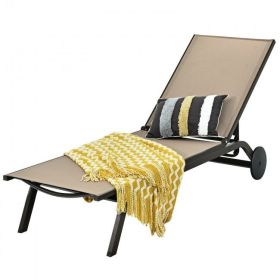 6-Position Adjustable Fabric Outdoor Patio Recliner Chair (Color: brown)
