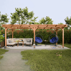 12 X 16 Outdoor Gazebo Wooden Grape Pergola For Climbing Plant Support, Garden, Terrace, Backyard, Deck, Brown (Color: brown)