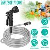 25FT/50FT/100FT Heavy Duty Stainless Steel Garden Hose Garden Watering Kit Metal Water Hose with 2 Nozzles 12 Patterns Flexible Extendable Kink Tangle